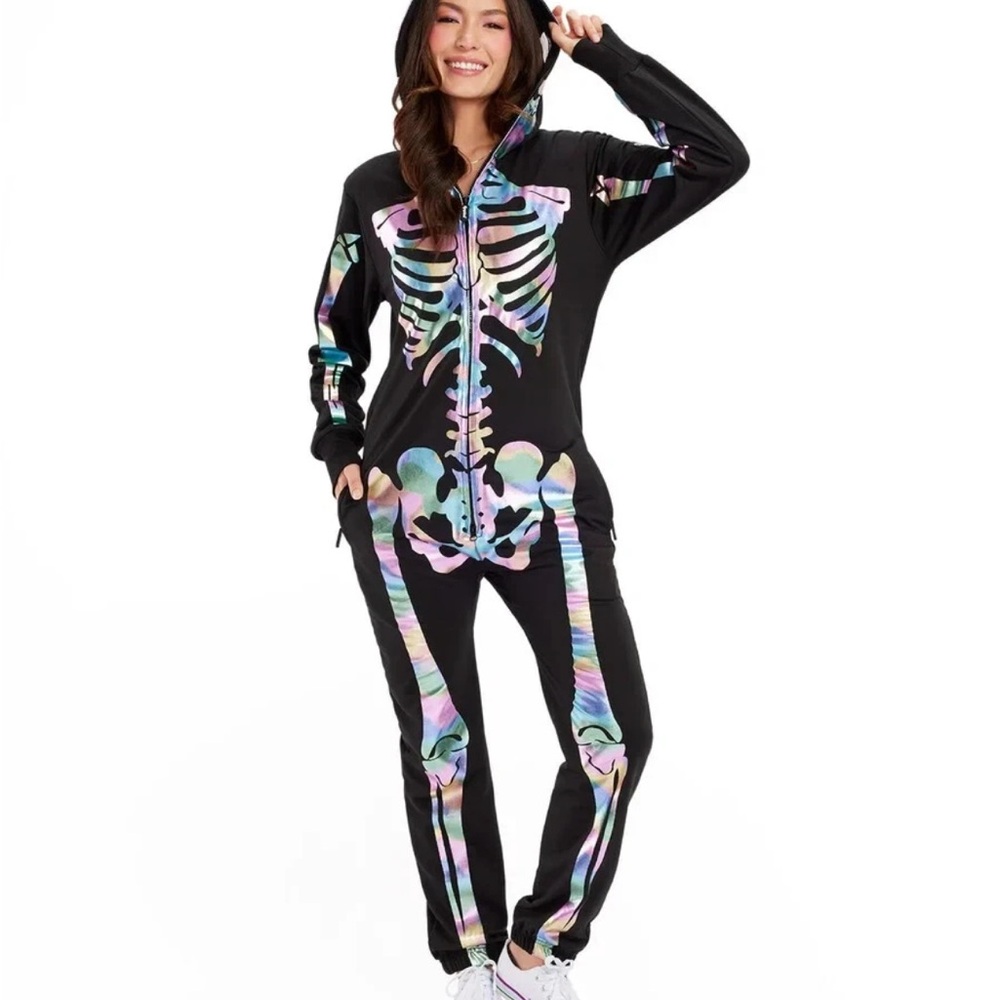 Tipsey Elves Shimmer/ Iridescent Skeleton Jumpsuit Costumes. Size Small.